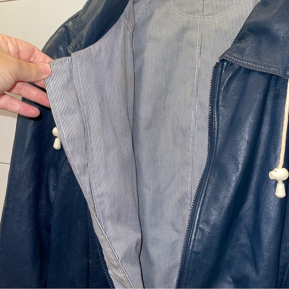 Bally Vintage Daytona Blue Leather Jacket Mens Size 42 - Picture 3 of 9